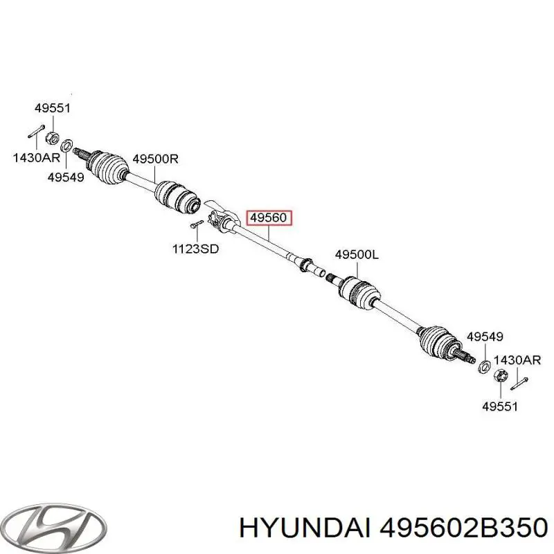 Veio de acionamento do semieixo intermédio Hyundai/Kia 495602B350 preço, a partir de 310,92 USD