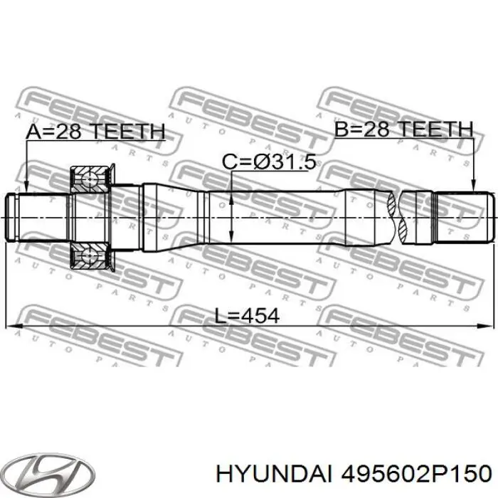 Veio de acionamento do semieixo intermédio Hyundai/Kia 495602P150 preço, a partir de 169,32 USD