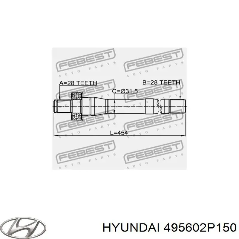 495602P150 Hyundai/Kia Veio de acionamento do semieixo intermédio