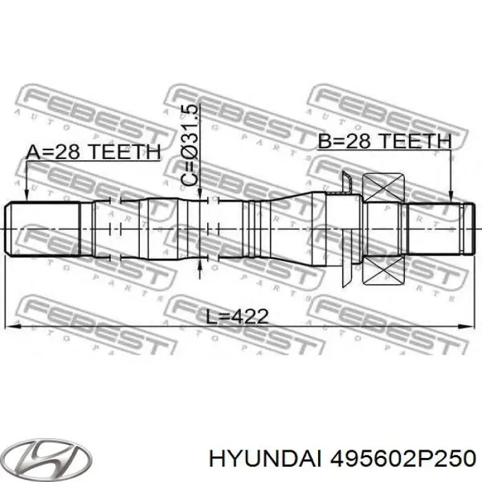 Compre 495602P250 Hyundai/Kia Veio de acionamento do semieixo intermédio