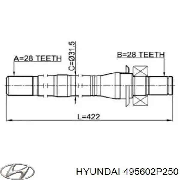495602P250 Hyundai/Kia Veio de acionamento do semieixo intermédio