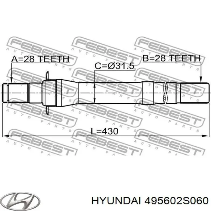 Compre 495602S060 Hyundai/Kia Veio de acionamento do semieixo intermédio