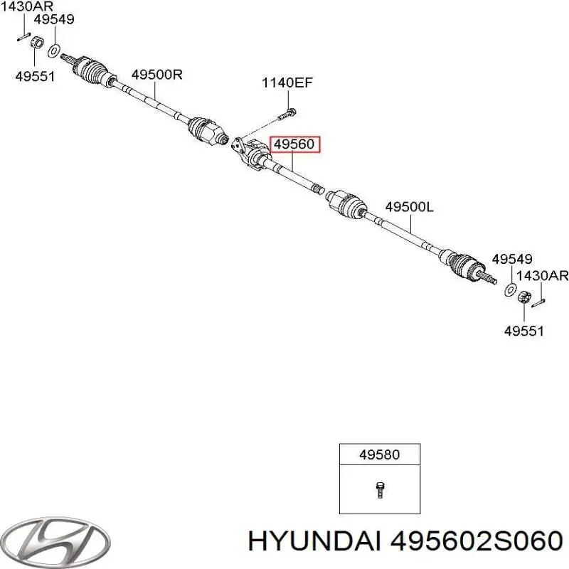 495602S060 Hyundai/Kia Veio de acionamento do semieixo intermédio