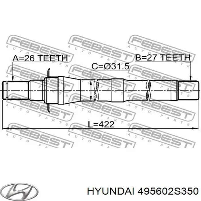 Veio de acionamento do semieixo intermédio Hyundai/Kia 495602S350 preço, a partir de 78,94 USD