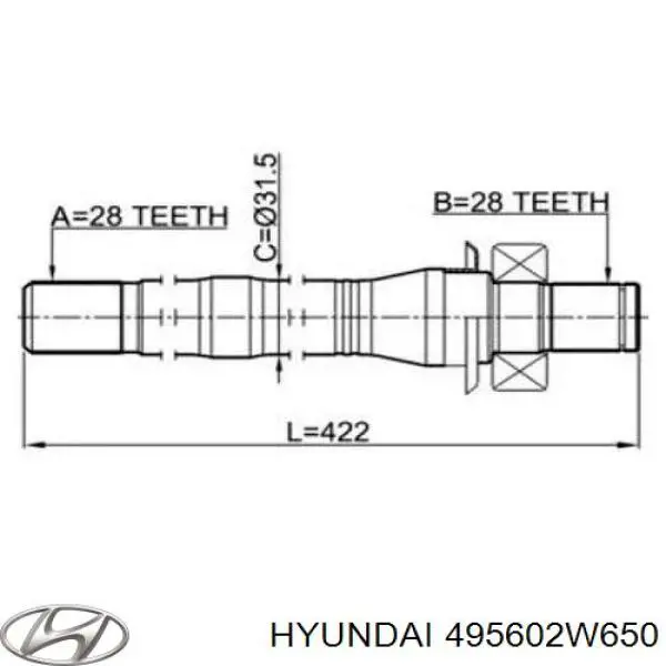 Compre 495602W650 Hyundai/Kia Veio de acionamento do semieixo intermédio