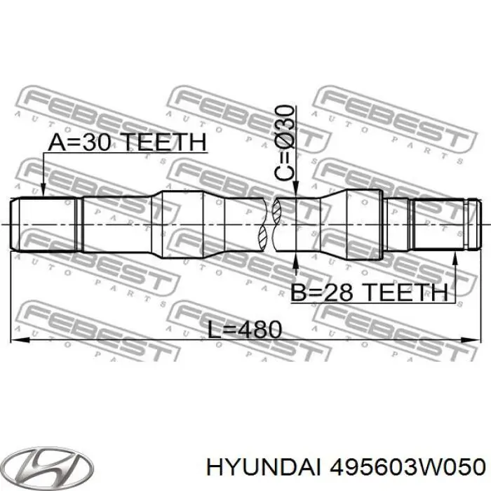 495603W050 Hyundai/Kia Veio de acionamento do semieixo intermédio