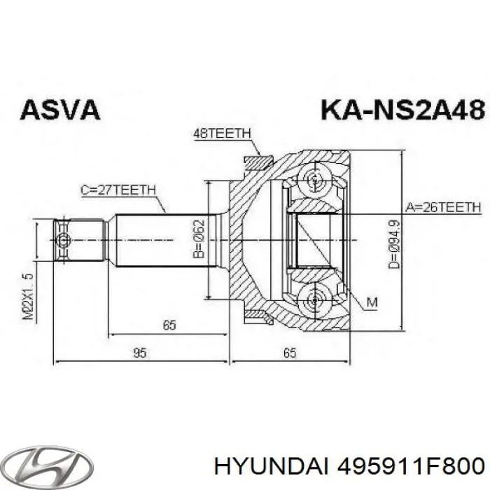 495911F800 Hyundai/Kia Semieixo (acionador) dianteiro direito
