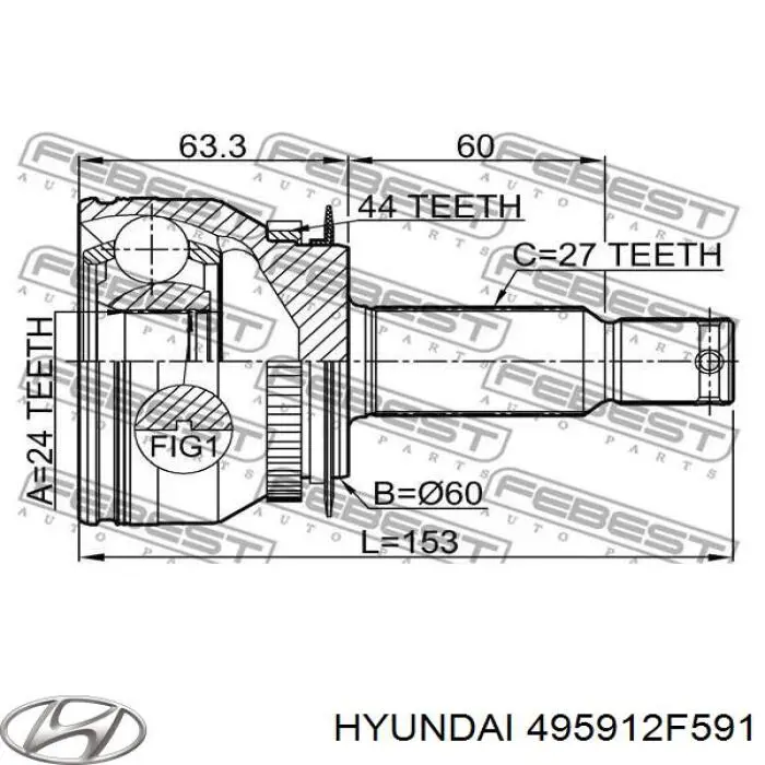 495912F591 Hyundai/Kia Junta homocinética externa dianteira esquerda