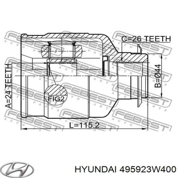 Junta homocinética interna dianteira direita 495923W400 Hyundai/Kia