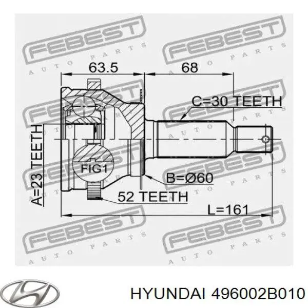 496002B010 Hyundai/Kia Semieixo traseiro
