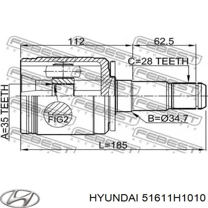 Compre 51611H1010 Hyundai/Kia Junta homocinética interna dianteira esquerda