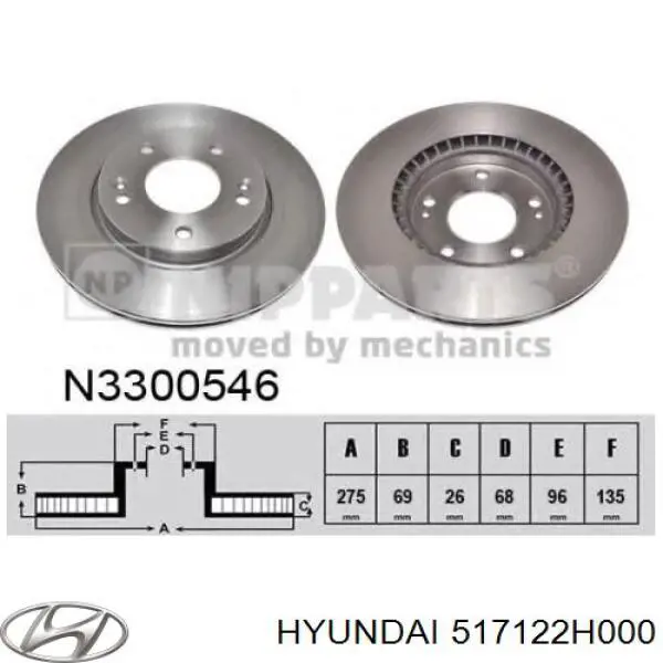 517122H000 Hyundai/Kia Disco do freio dianteiro