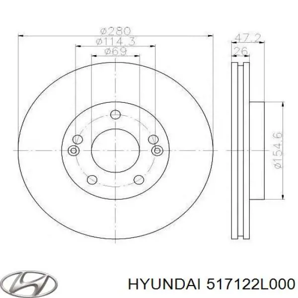 517122L000 Hyundai/Kia Disco do freio dianteiro