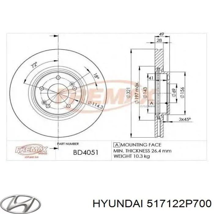 Disco do freio dianteiro Hyundai/Kia 517122P700 preço, a partir de 70,10 USD