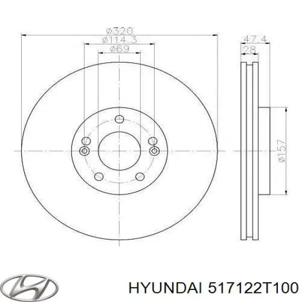517122T100 Hyundai/Kia Disco do freio dianteiro