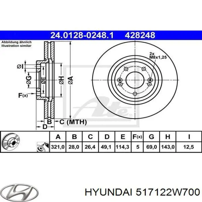 517122W700 Hyundai/Kia Disco do freio dianteiro