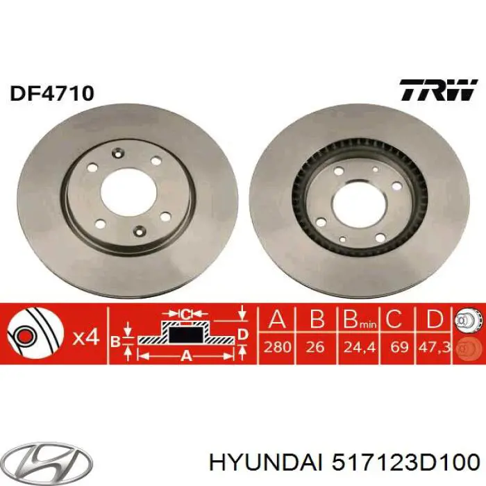 Disco do freio dianteiro Hyundai/Kia 517123D100 preço, a partir de 41,70 USD
