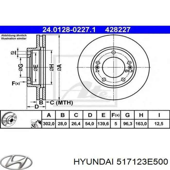 517123E500 Hyundai/Kia Disco do freio dianteiro