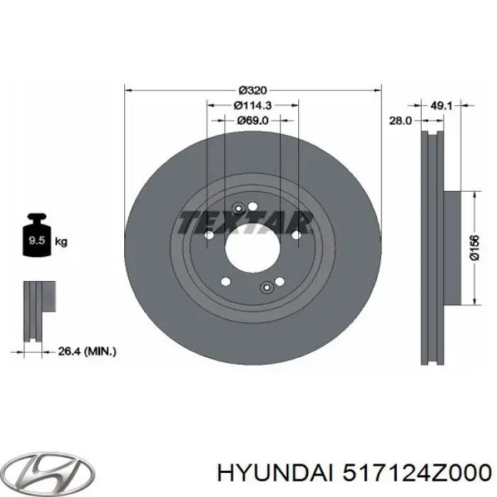 Disco do freio dianteiro Hyundai/Kia 517124Z000 preço, a partir de 70,60 USD