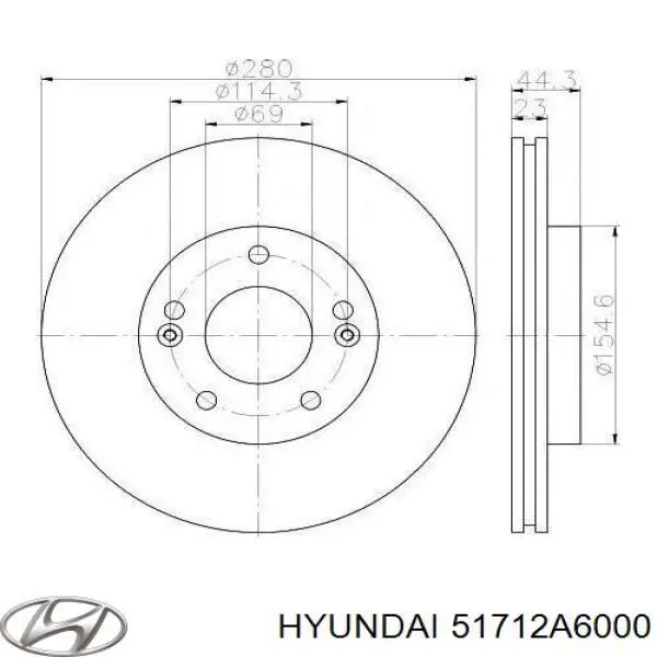 51712A6000 Hyundai/Kia Disco do freio dianteiro