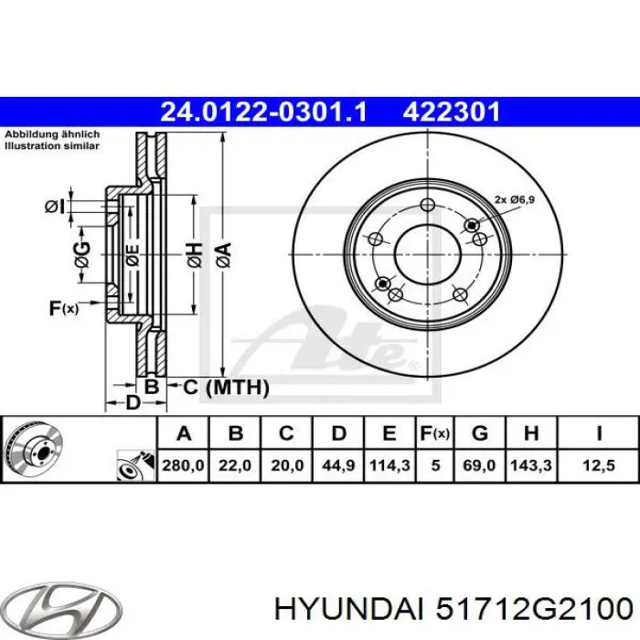 51712G2100 Hyundai/Kia Disco do freio dianteiro