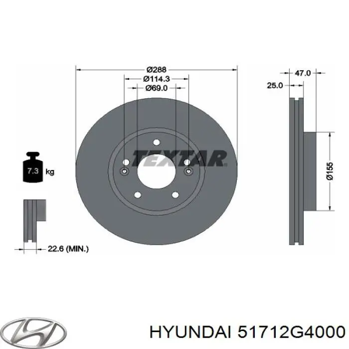51712G4000 Hyundai/Kia Disco do freio dianteiro