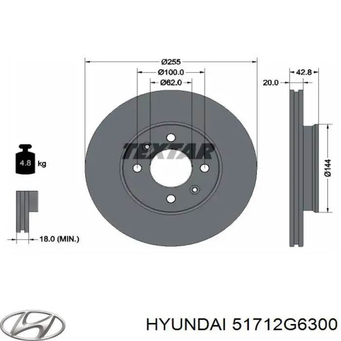 51712G6300 Hyundai/Kia Disco do freio dianteiro
