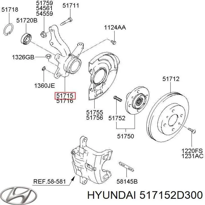 Pino moente (extremidade do eixo) dianteiro esquerdo Hyundai/Kia 517152D300 preço, a partir de 89,79 USD