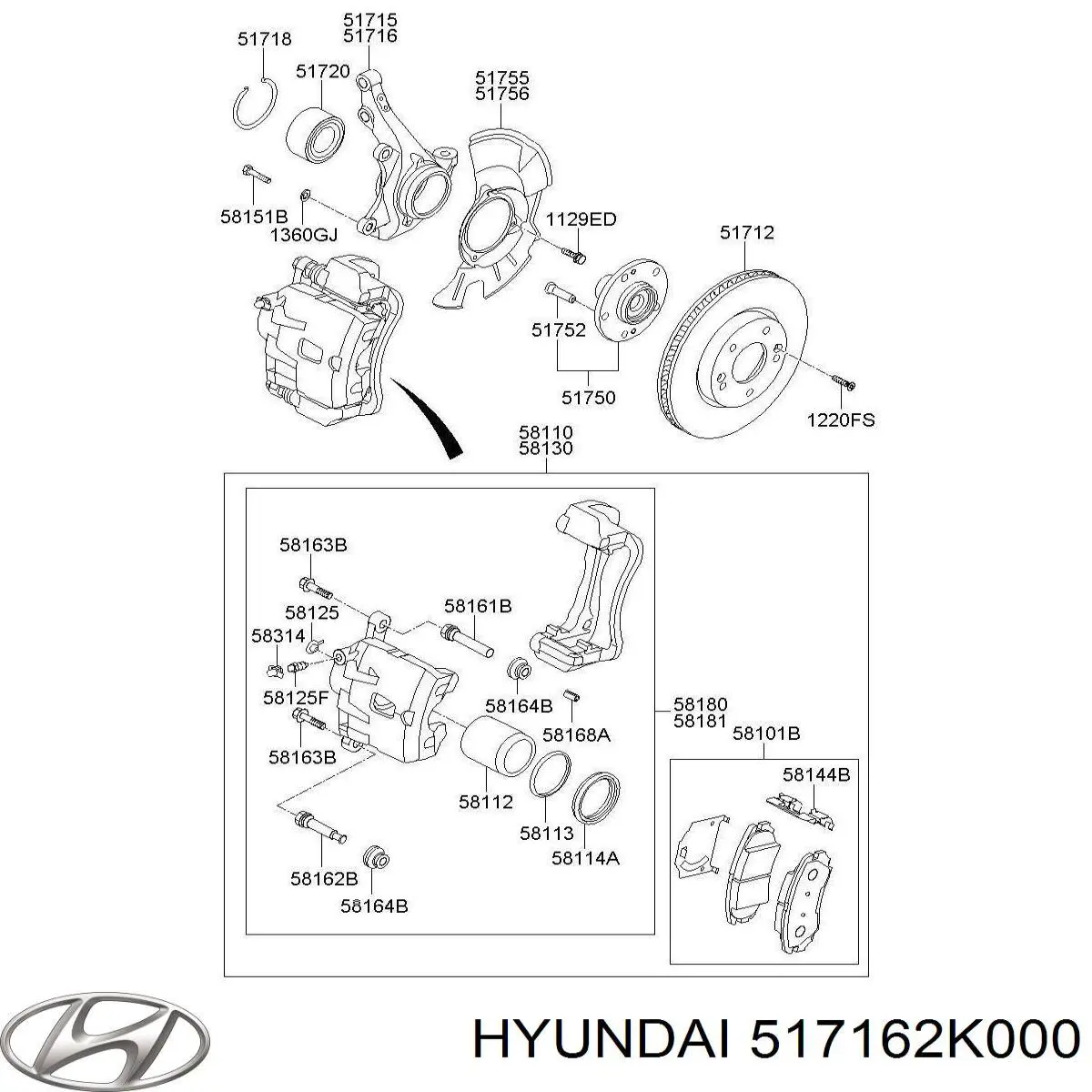 Pino moente (extremidade do eixo) dianteiro direito Hyundai/Kia 517162K000 preço, a partir de 97,45 USD