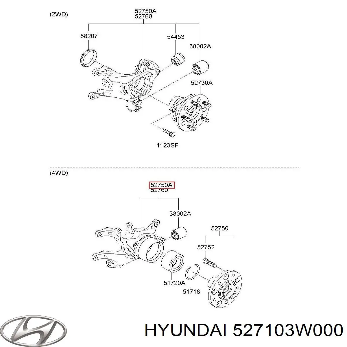 527103W000 Hyundai/Kia Pino moente (extremidade do eixo) traseiro esquerdo