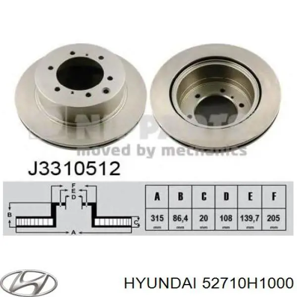 52710H1000 Hyundai/Kia Disco do freio traseiro