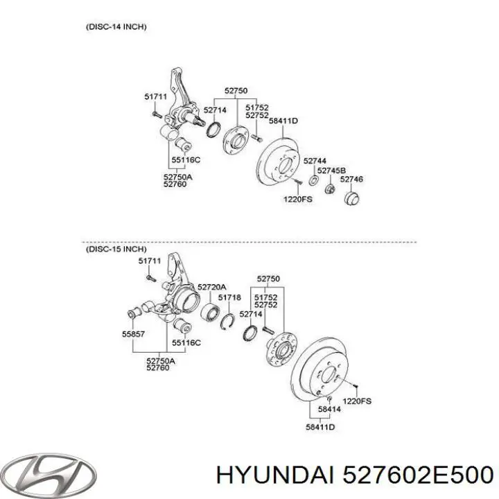 527602E500 Hyundai/Kia Pino moente (extremidade do eixo) traseiro direito