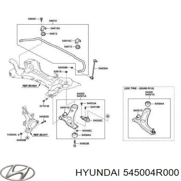 Braço oscilante inferior direito de suspensão dianteira Hyundai/Kia 545004R000 preço, a partir de 167,99 USD