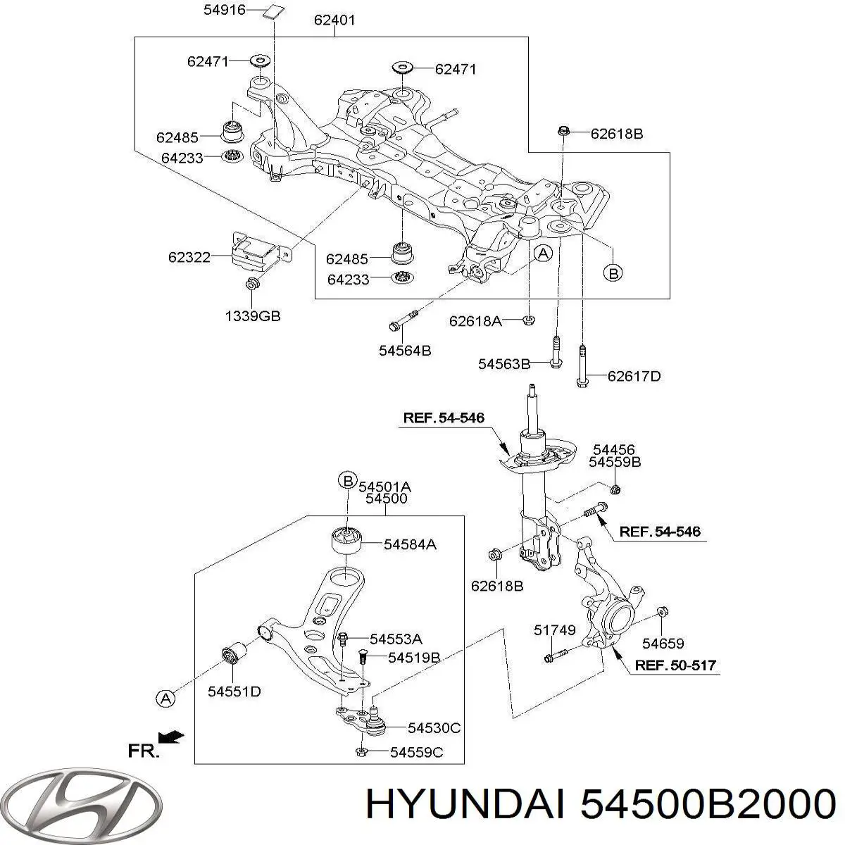Compre 54500B2000 Hyundai/Kia Braço oscilante inferior esquerdo de suspensão dianteira