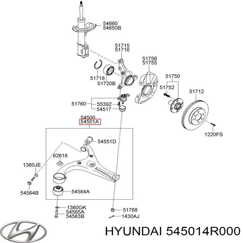 Braço oscilante inferior esquerdo de suspensão dianteira Hyundai/Kia 545014R000 preço, a partir de 147,47 USD