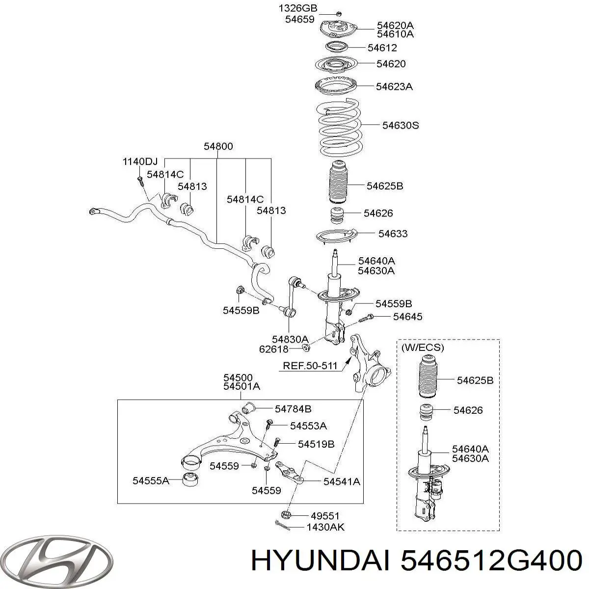 546512G400 Hyundai/Kia Amortecedor dianteiro esquerdo