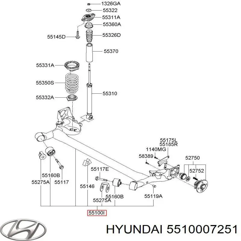 5510007250 Hyundai/Kia Viga de suspensão traseira (plataforma veicular)