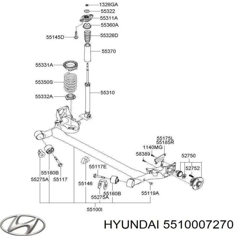 Viga de suspensão traseira (plataforma veicular) Hyundai/Kia 5510007250 preço, a partir de 270,19 USD