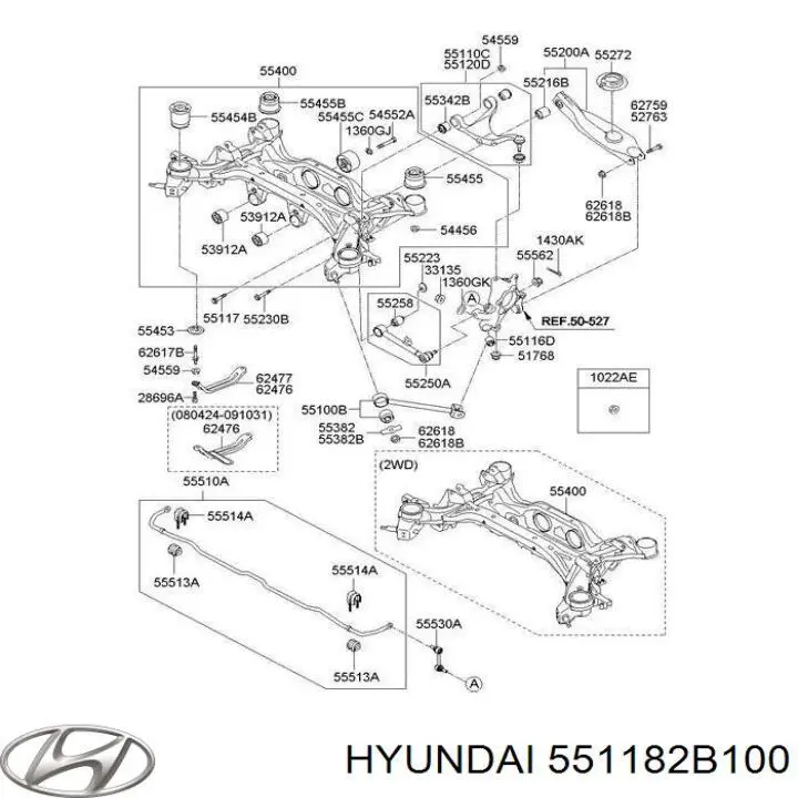 Compre 551182B100 Hyundai/Kia Bloco silencioso traseiro de braço oscilante traseiro longitudinal
