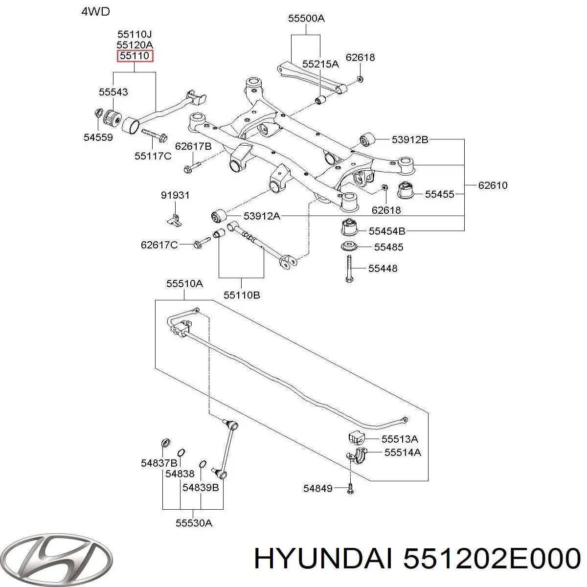 Barra longitudinal de suspensão traseira Hyundai/Kia 551202E100 preço, a partir de 41,07 USD