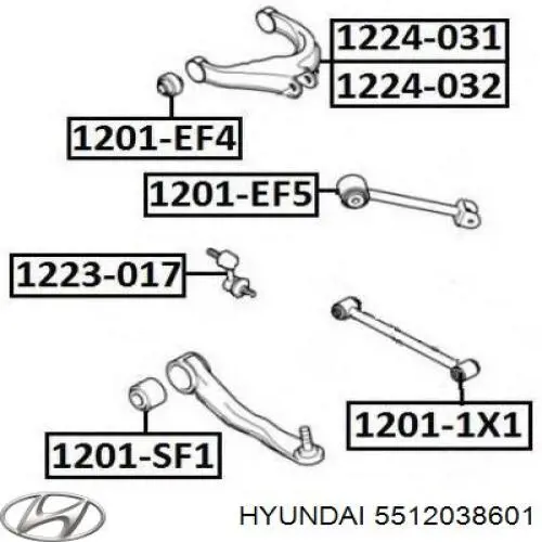 Compre 5512038601 Hyundai/Kia Braço oscilante superior direito de suspensão traseira
