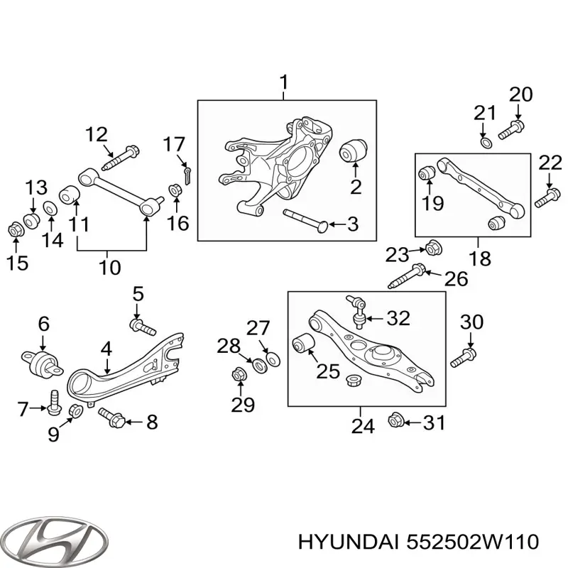Barra transversal de suspensão traseira 552502W110 Hyundai/Kia
