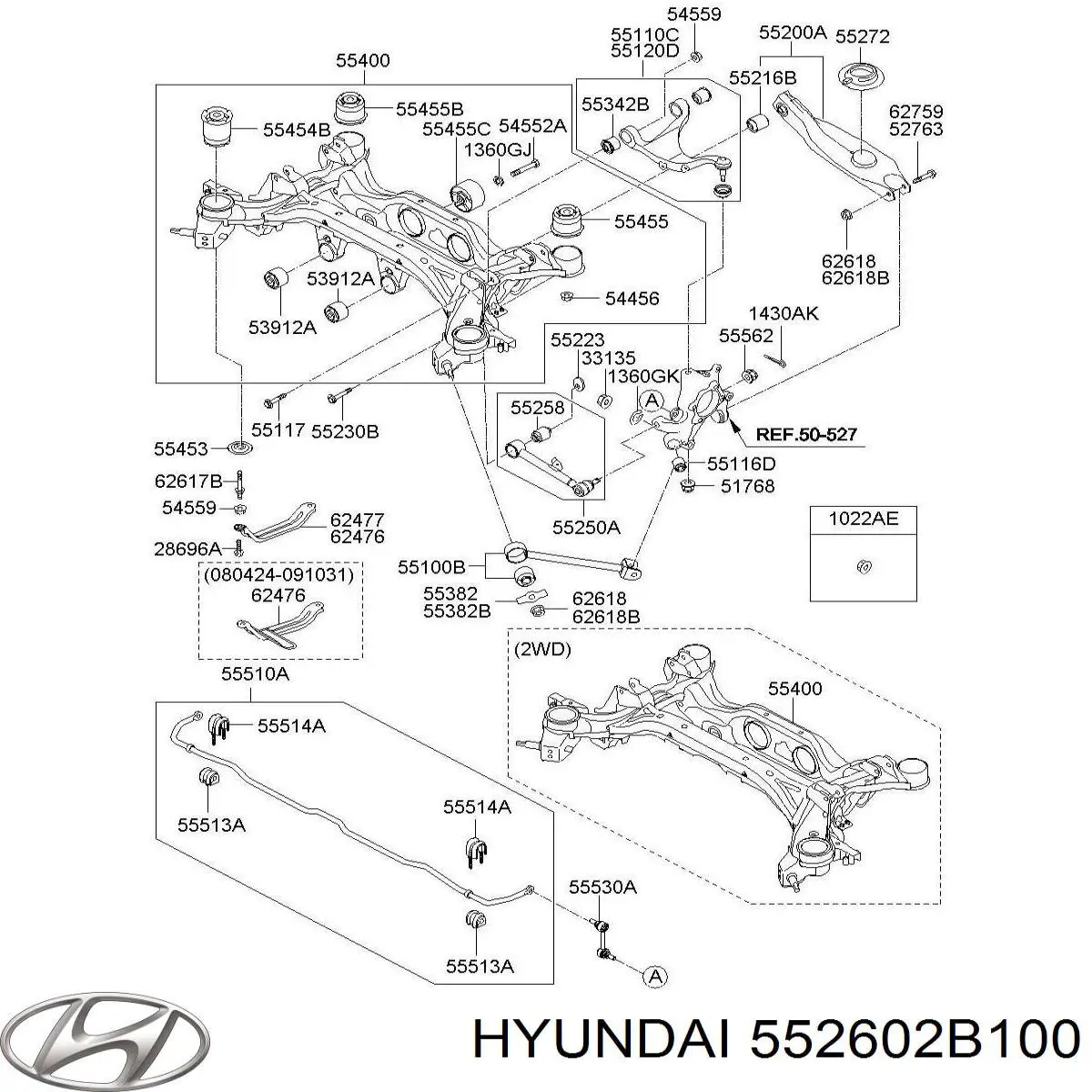 Compre 552602B100 Hyundai/Kia Parafuso de fixação do braço oscilante inferior traseiro, interno