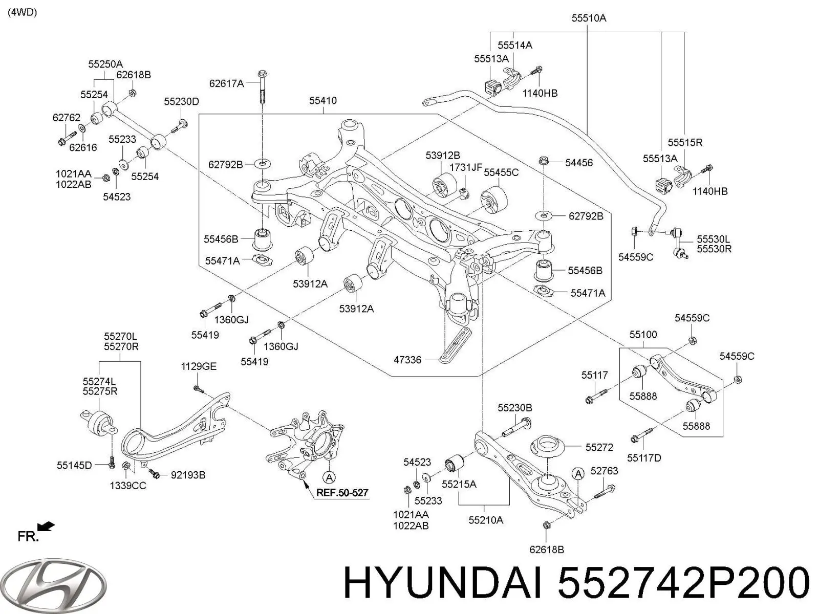 552742P200 Hyundai/Kia Bloco silencioso dianteiro de braço oscilante traseiro longitudinal