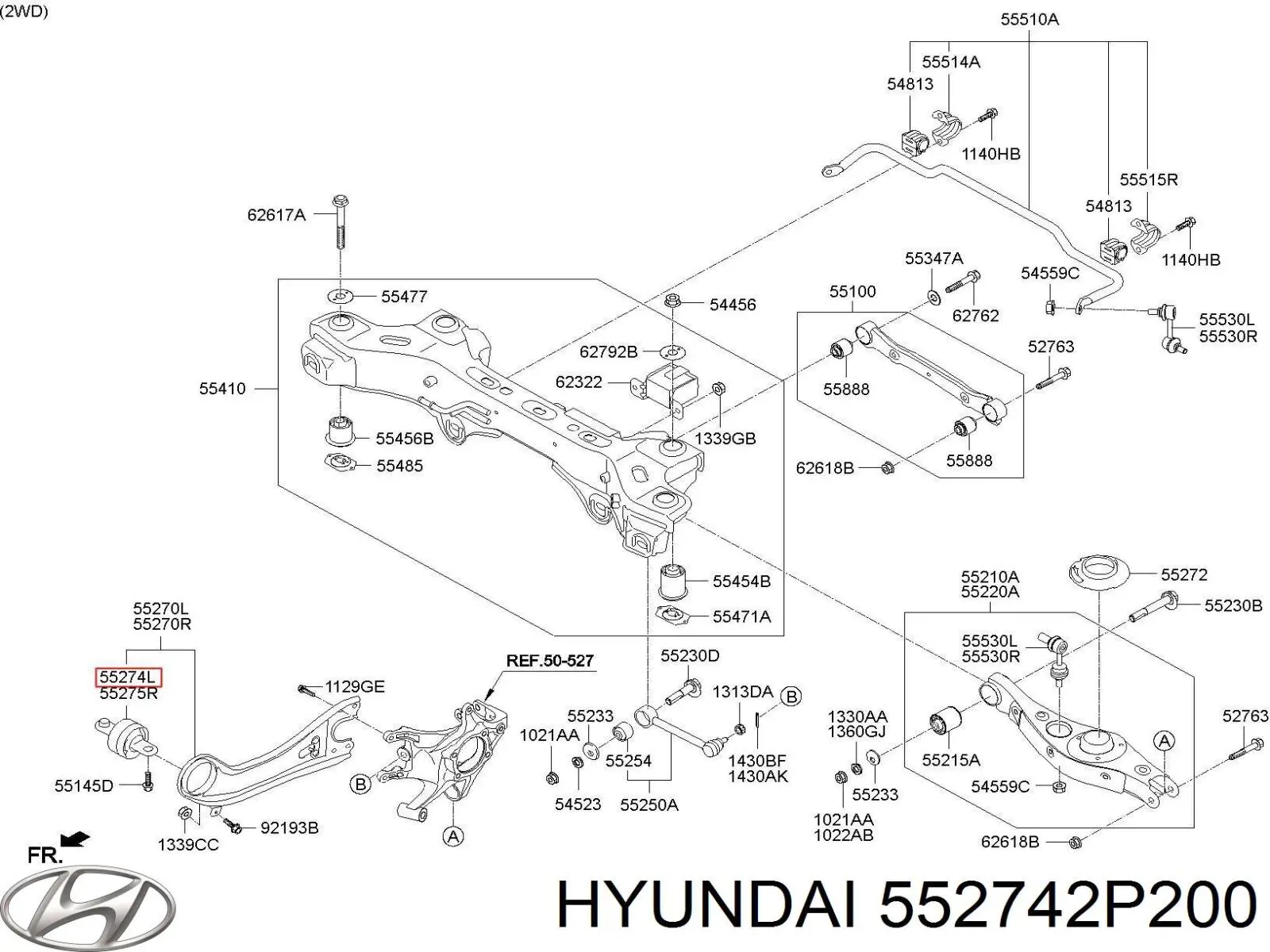 Bloco silencioso dianteiro de braço oscilante traseiro longitudinal 552742P200 Hyundai/Kia