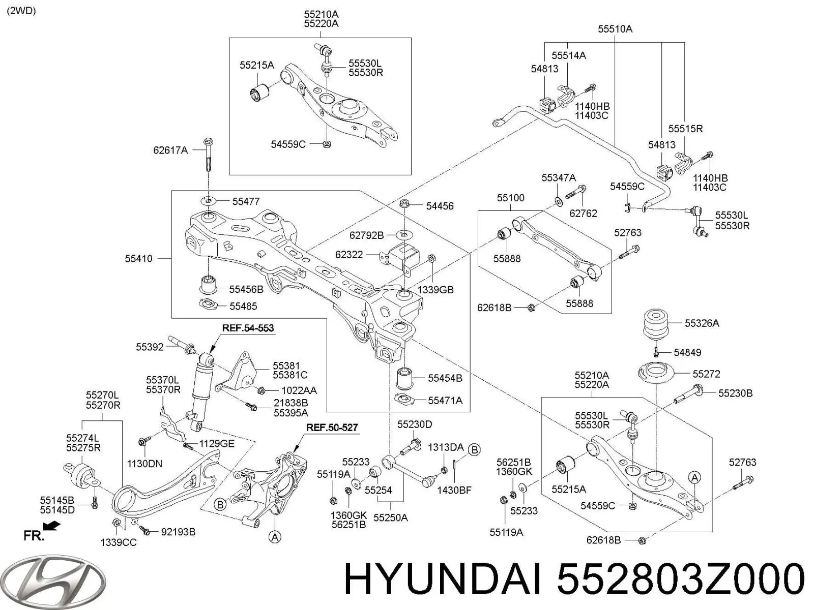 Braço oscilante (tração) longitudinal inferior direito de suspensão traseira Hyundai/Kia 552803Z000 preço, a partir de 88,53 USD