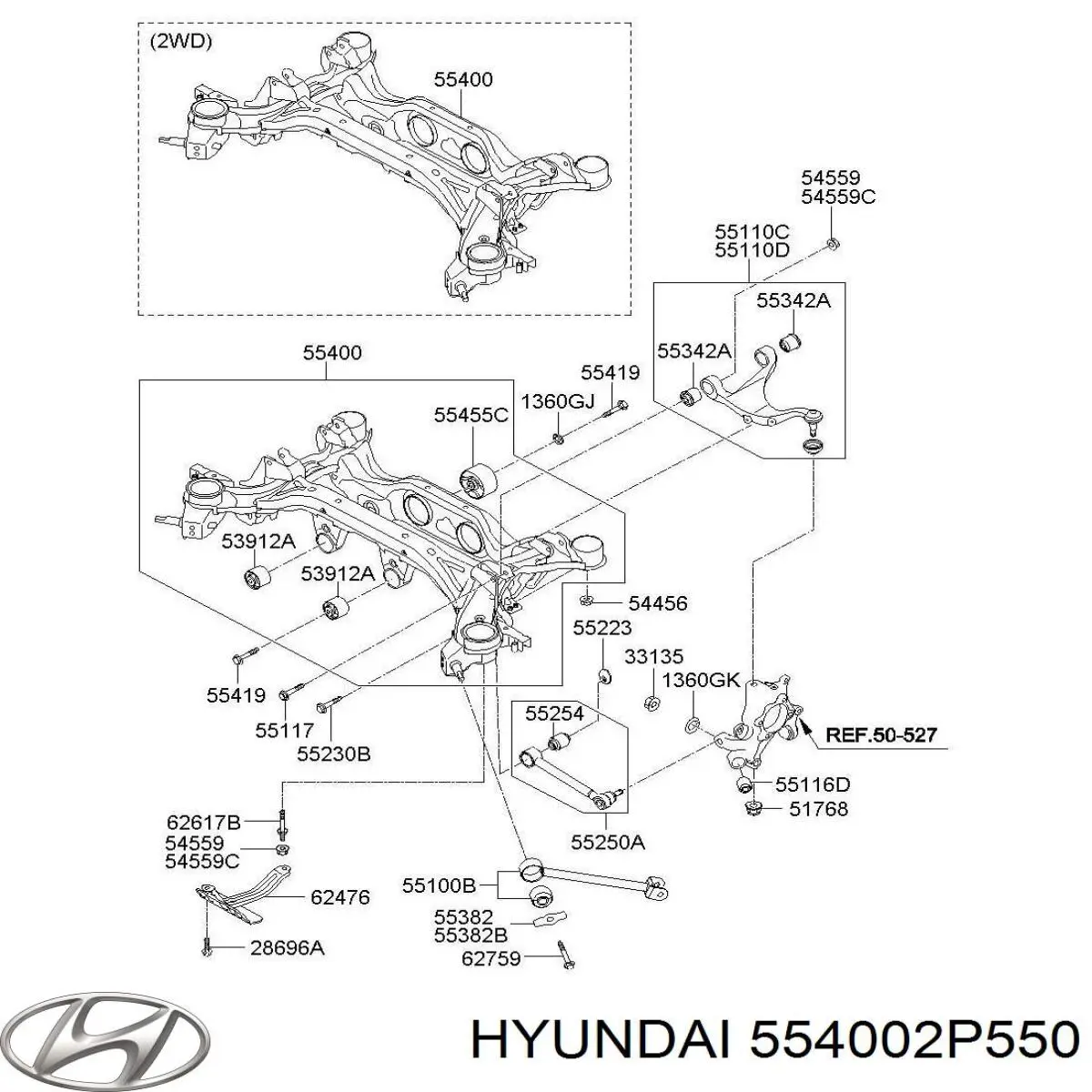 554002P550 Hyundai/Kia Viga de suspensão traseira (plataforma veicular)