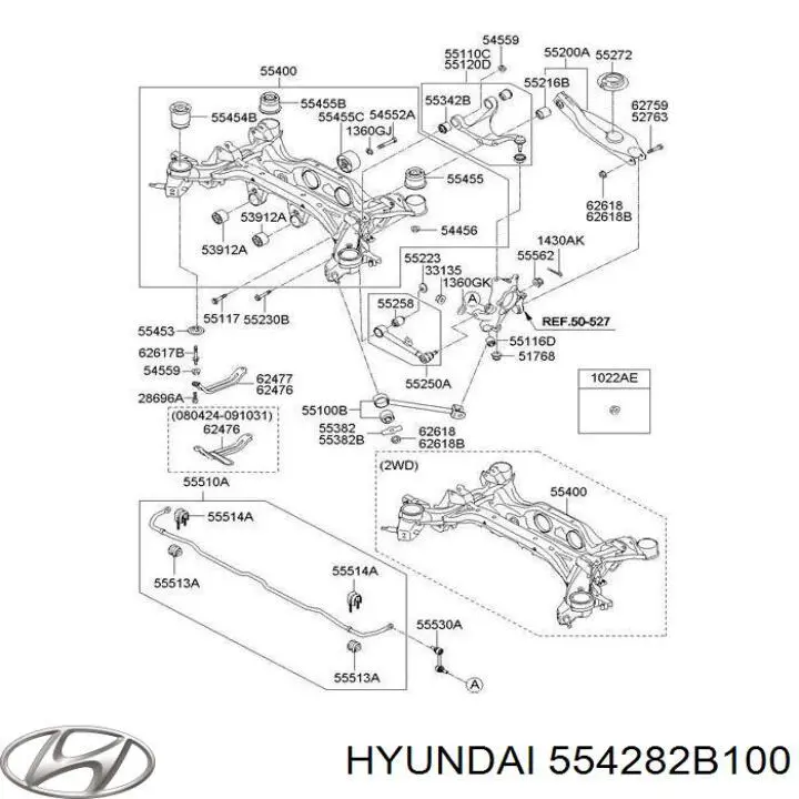 Compre 554282B100 Hyundai/Kia Bloco silencioso de viga traseira (de plataforma veicular)