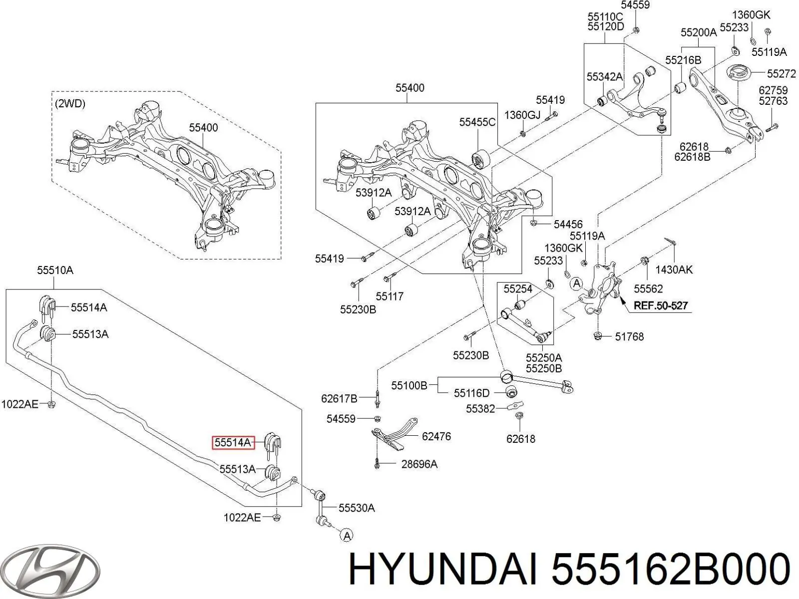 Compre 555162B000 Hyundai/Kia Braçadeira de fixação da bucha de estabilizador traseiro