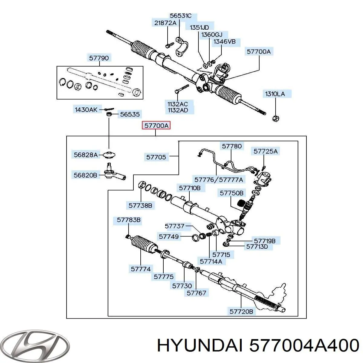 577004A850 Hyundai/Kia Cremalheira da direção